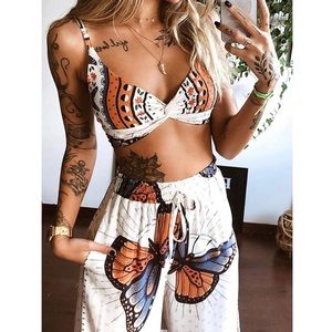 🦋2 Piece Boho Crop Top+Wide Leg Set🦋